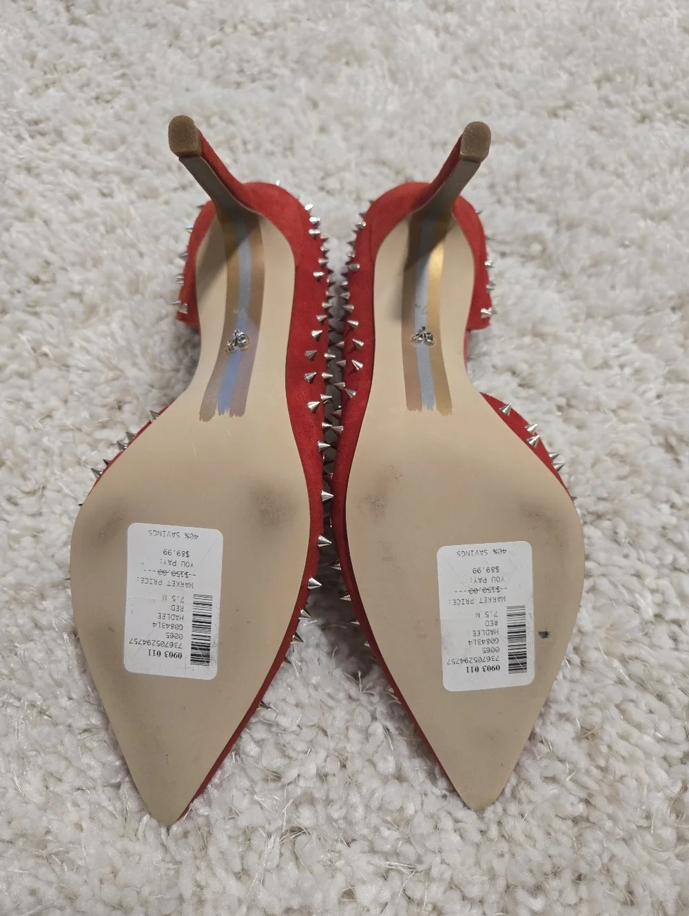 Sam Edelman Hadlee Red Suede Spike-Embellished Pointed Pumps Size US 7.5